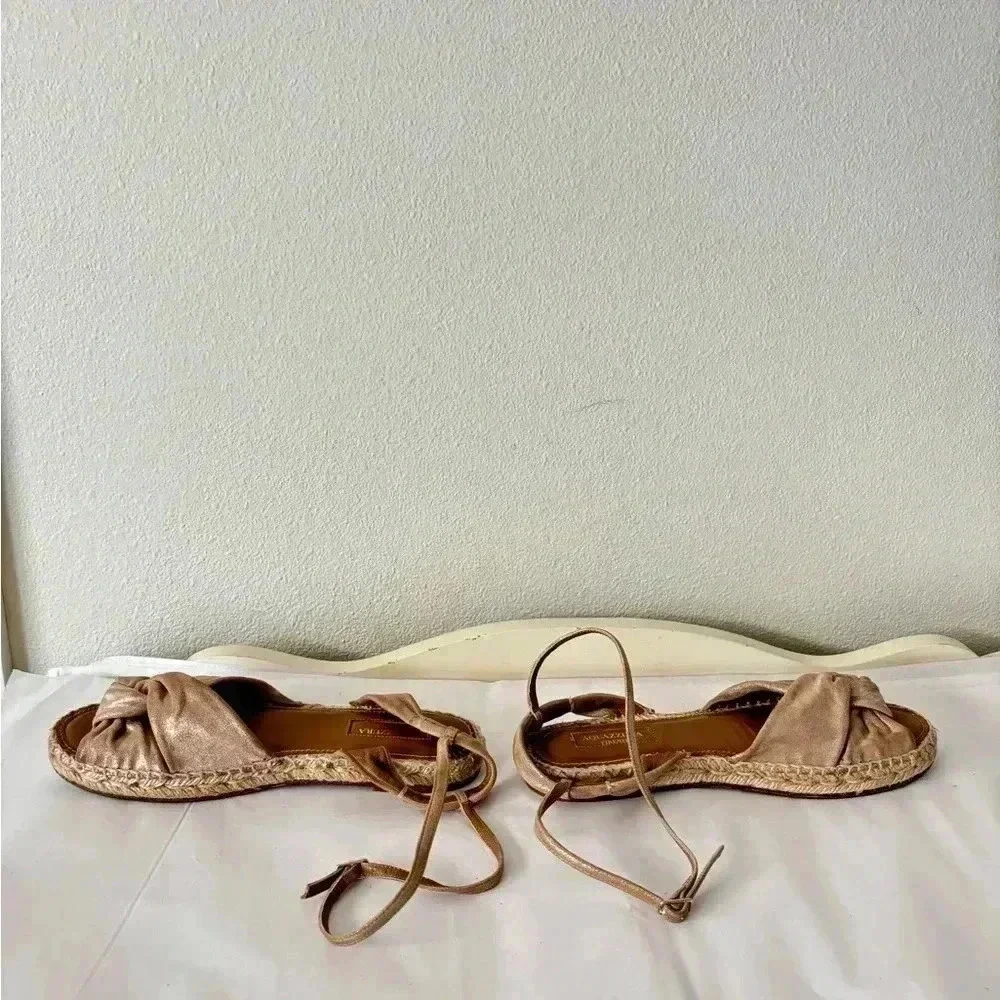 Aquazurra Leather Metallic Knot Strappy Espadrille Sandals Size 6.5